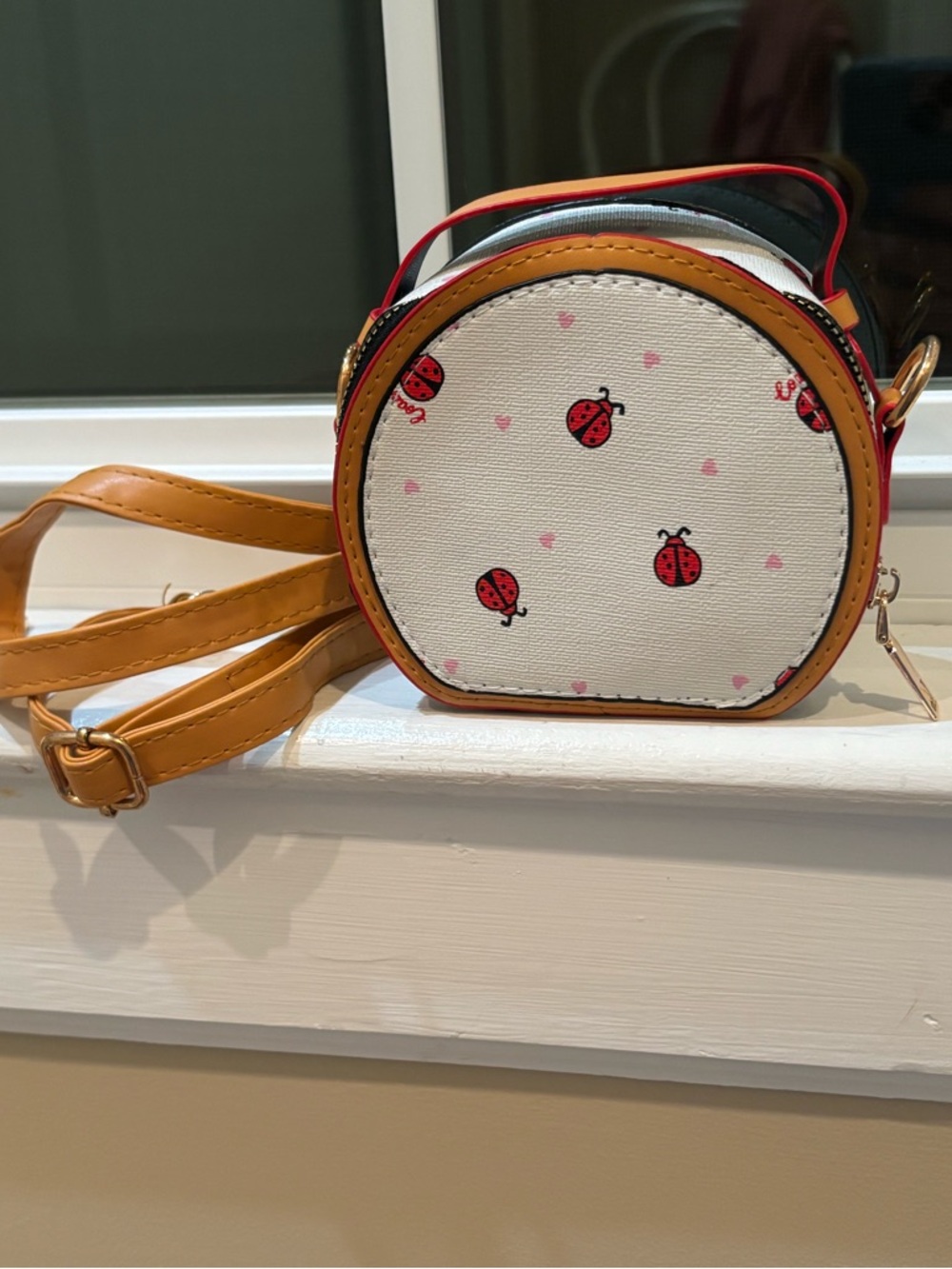 Cute Ladybug Crossbody Bag in White and Tan
